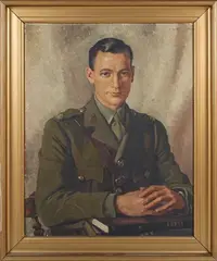 Joyce Platt, Half Length Portrait of Major Gordon Wallace of The Royal Army Dentist Corps in Uniform, 1941, oil on canvas-board