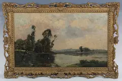 Maurice Levis, September sur les Bords de l'Yonne, oil on mahogany panel