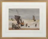 William Lionel Wyllie, Figures hauling a Sailing Vessel ashore from Rough Seas