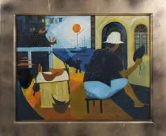 A. Bamford, Figures on a Quayside, probably Hong Kong Harbour, oil on board