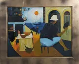A. Bamford, Figures on a Quayside, probably Hong Kong Harbour, oil on board