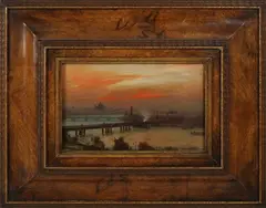 George Hyde Pownall, Waterloo Bridge and the River Thames, London, oil on board
