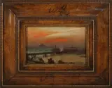 George Hyde Pownall, Waterloo Bridge and the River Thames, London, oil on board