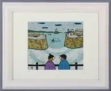 Joan Gillchrest, Two Figures on Mousehole Quayside, St Michael's Mount beyond, late 20th/early 21st century oil on board signed with initials
