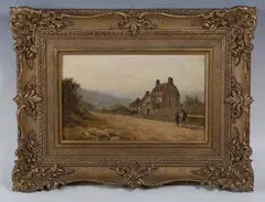 George Mawley, Landscape with Figures on a Road near 'The Swan' Public House, 1871, oil on canvas