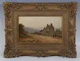 George Mawley, Landscape with Figures on a Road near 'The Swan' Public House, 1871, oil on canvas