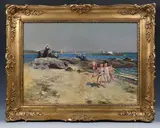 Julio Vila y Prades, Concarneau' (Boys running along a Beach with a Crab near Nuns), oil on canvas