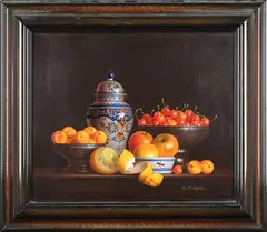 Georges Porcel, Still Life with Fruit and Delft Vase, oil on canvas