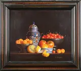 Georges Porcel, Still Life with Fruit and Delft Vase, oil on canvas