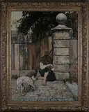 Joseph Finnemore, Child and Dog seated at a Garden Gate, 1887, oil on canvas