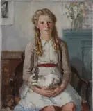 Francis Edwin Hodge, Portrait of a Girl holding a Pet Rabbit on her Lap, oil on canvas