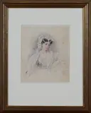 George Richmond, Half Length Portrait of a Lady, identified as Miss Tomkison, daughter of Piano Maker, Thomas Tomkison, 1831, watercolour with gouache over pencil