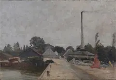 Frederik Winther, Quayside Scene with Industrial Buildings and Kiln, 1884, oil on canvas