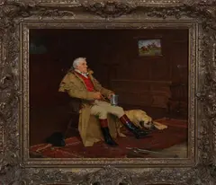 John Arthur Lomax, Huntsman in an Interior with a Mastiff Dog, oil on panel
