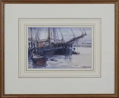 Frank Brangwyn, Sailing Vessels at Rye, Sussex, watercolour