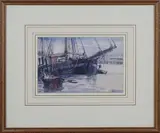 Frank Brangwyn, Sailing Vessels at Rye, Sussex, watercolour