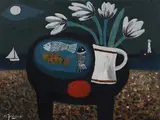 Alan Furneaux, Still Life with Fish and Tulips on a Table