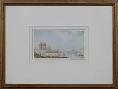 Frederick Nash, Notre-Dame and the Pont St Louis from the Quai de la Tournelle, Paris, pen with ink and wash
