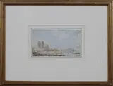 Frederick Nash, Notre-Dame and the Pont St Louis from the Quai de la Tournelle, Paris, pen with ink and wash