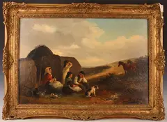Thomas Smythe, Encampment with Figures, Dog and Horses near a Moorland Path, oil on canvas