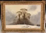 John Trickett, Shooting Pheasants in a Winter Landscape, oil on canvas