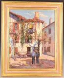 Louis Floutier, Two Figures in a Sun-dappled Village Street, oil on canvas