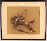Raoul Millais, Wembley Rodeo - a Running Buck, 1928, pastel with coloured chalks
