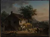 Jean-François Demay, Figures unloading a Hay Cart on a Country Road, 1833, oil on canvas