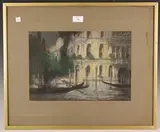 Gennaro Favai, Palazzo and Gondolier, Venice, watercolour with gouache