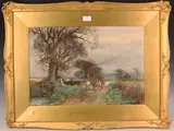 Henry Charles Fox, Sussex Landscape with Herdsman and Cattle on a Country Lane