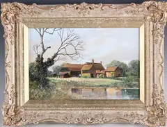 Kent Farm Scene near Biddenden by Clive Madgwick, oil on board, sold Feb 2022