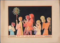 God rest you merry, gentlemen by Margaret Tarrant, watercolour with gouache, sold Feb 2022