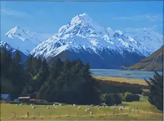 Geoffrey Shaw, Mount Cook, New Zealand, oil on canvas-board
