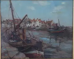 Arthur Macdonald, Low Tide at Pittenweem Harbour, Fife, Scotland, oil on board