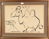 Tony Hart, Camel near a Pyramid, pen and ink cartoon