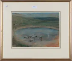 Edward Stott, Wading Birds in a Pond, pastel