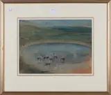 Edward Stott, Wading Birds in a Pond, pastel