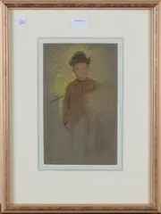 Edward Stott, Study of a Boy wearing a Hat, pastel