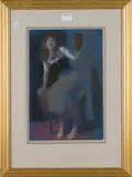 Edward Stott, Lady seated on a Stool and holding a Mirror, pastel