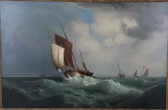 Boats Off Dungeness by John Lynn, oil on canvas, sold Feb 2022