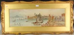 Edward Nevil, Grand Canal Venice with Gondoliers and Santa Maria della Salute, watercolour