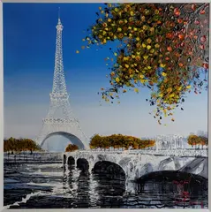 Nigel Cooke, The River Seine with the Eiffel Tower, Paris, 21st century acrylic and mixed media on board