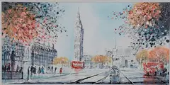 Nigel Cooke, Parliament Square with the Palace of Westminster, London, 21st century acrylic and mixed media on board