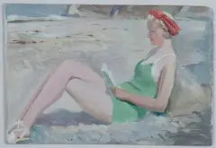 Arthur Royce Bradbury, Lady on a Beach, Alderney, oil on board