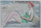 Arthur Royce Bradbury, Lady on a Beach, Alderney, oil on board