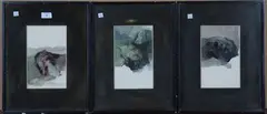 Luis Caballero, Dead Men, 1976, three 20th century inks with watercolour over pencil