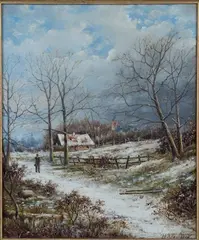 Winter Landscape with Figure on a Path by Barend Hendrik Koekkoek, oil on canvas, sold Dec 2021