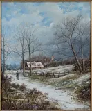 Barend Hendrik Koekkoek, Winter Landscape with Figure on a Path, oil on canvas
