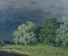 Viktor Zarubin, Women by the Lake, oil on canvas