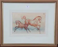 John Skeaping, Horse and Foal, ink with watercolour
